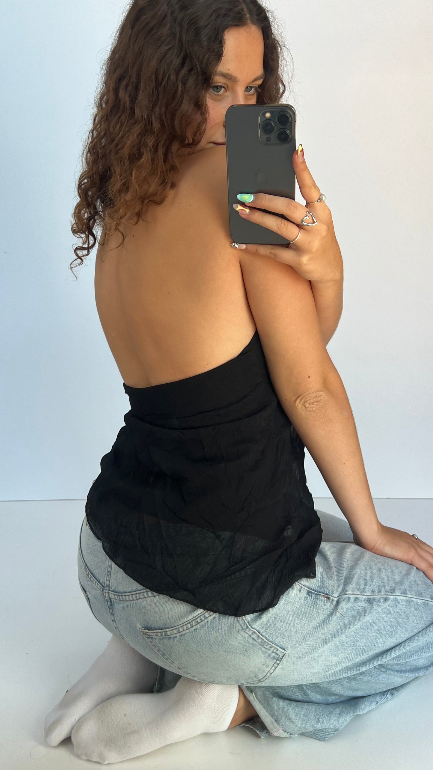 00s black asymmetric cami- size M