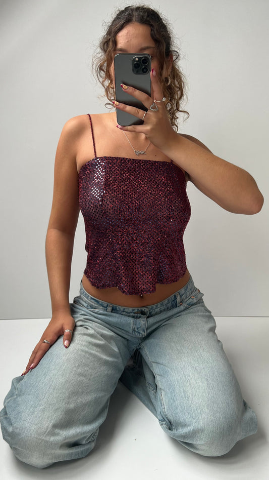00s red glitter cami- size S