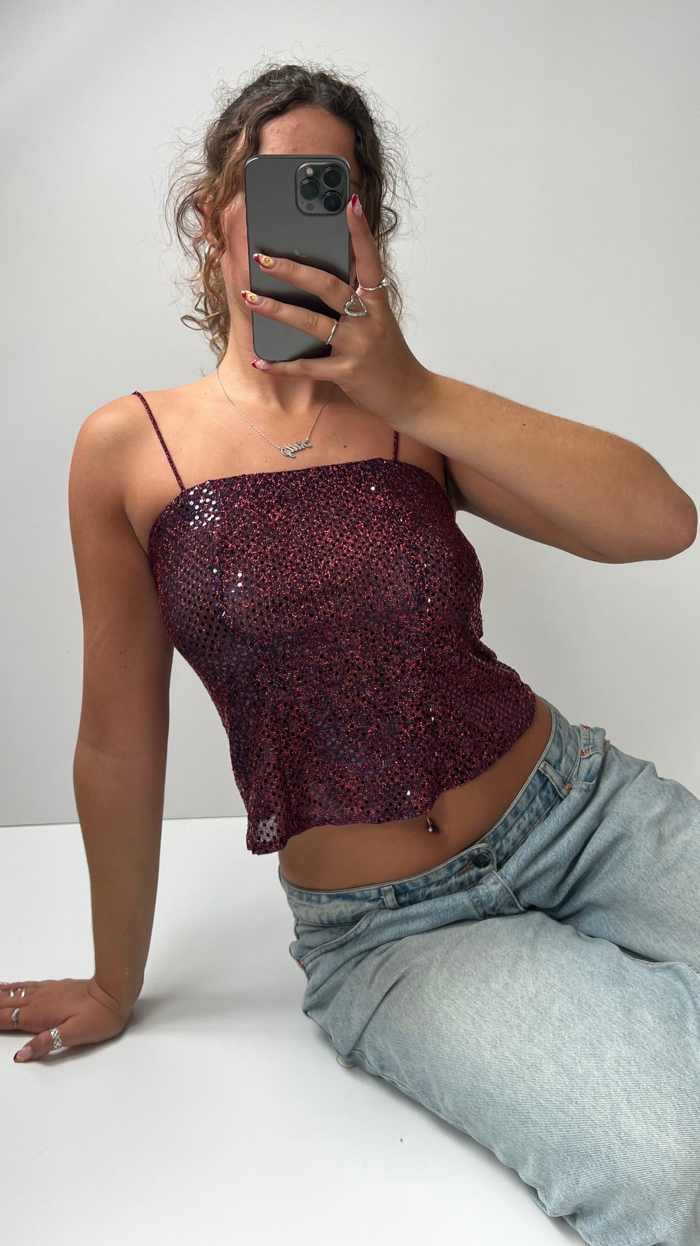 00s red glitter cami- size S