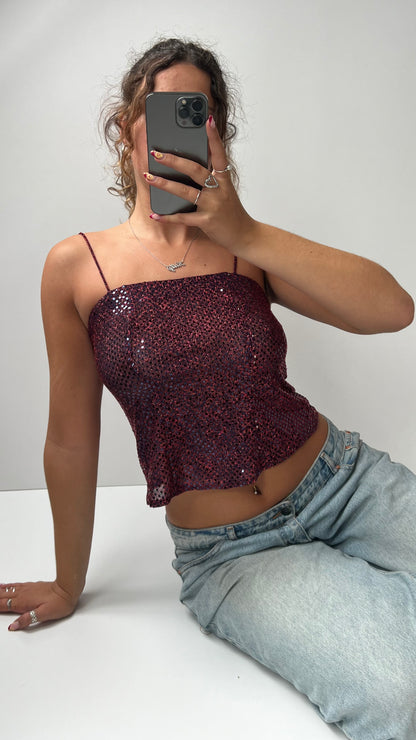 00s red glitter cami- size S