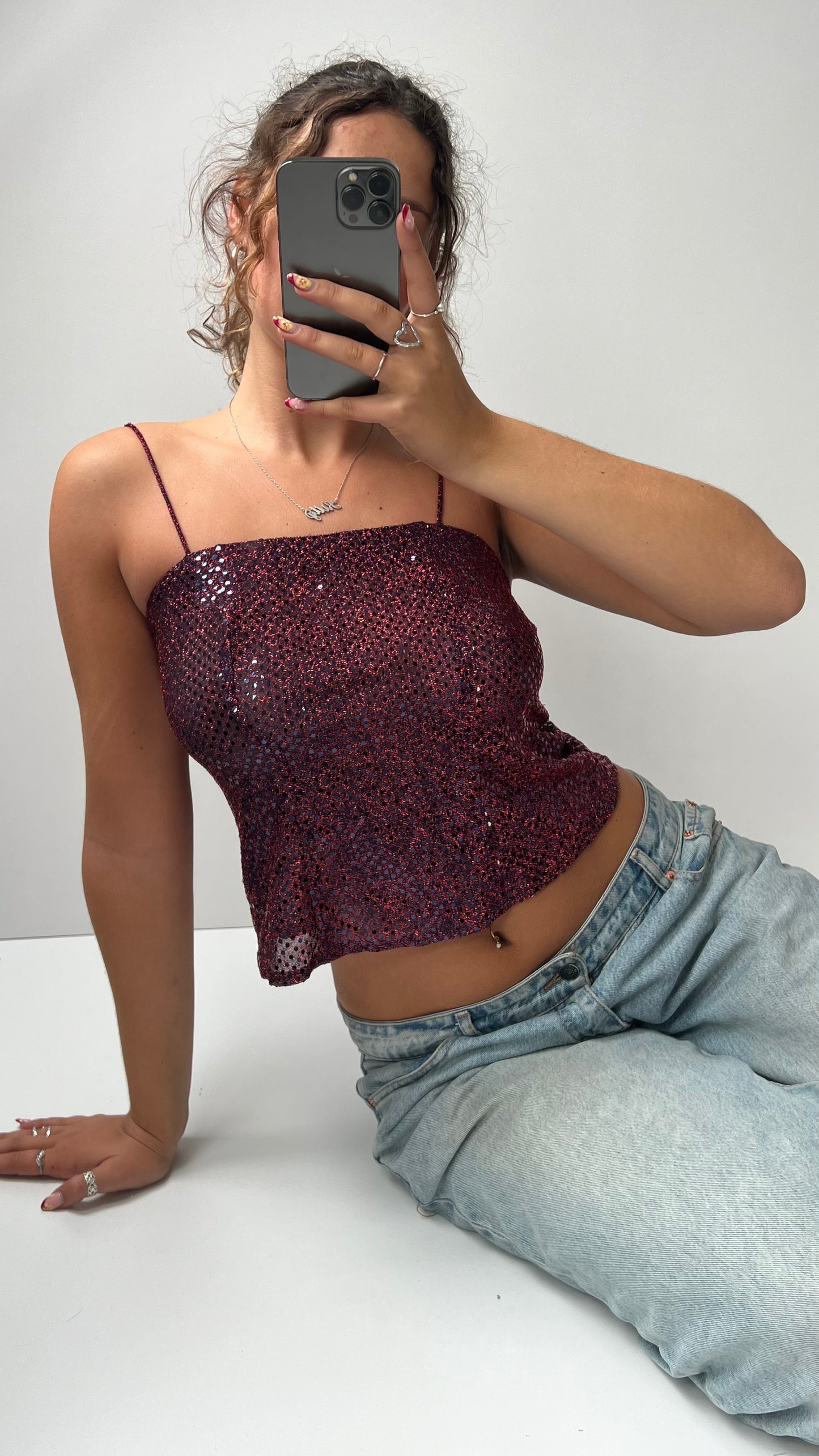 00s red glitter cami- size S
