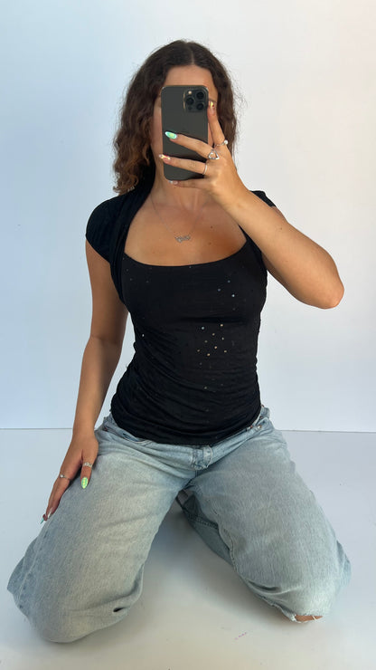 00s black sequin backless top- size S