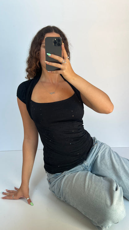 00s black sequin backless top- size S