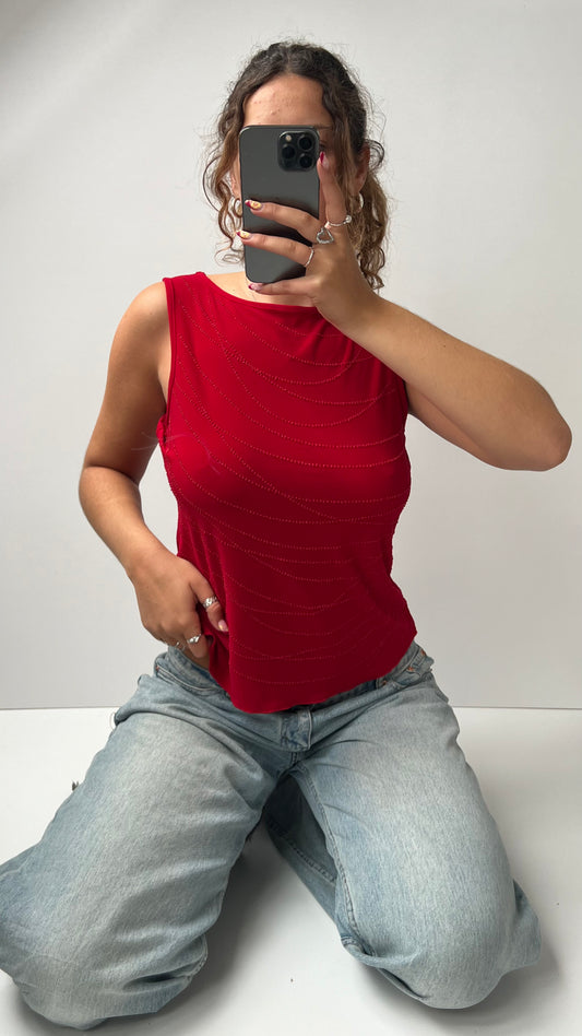 00s red beaded tank top- size L