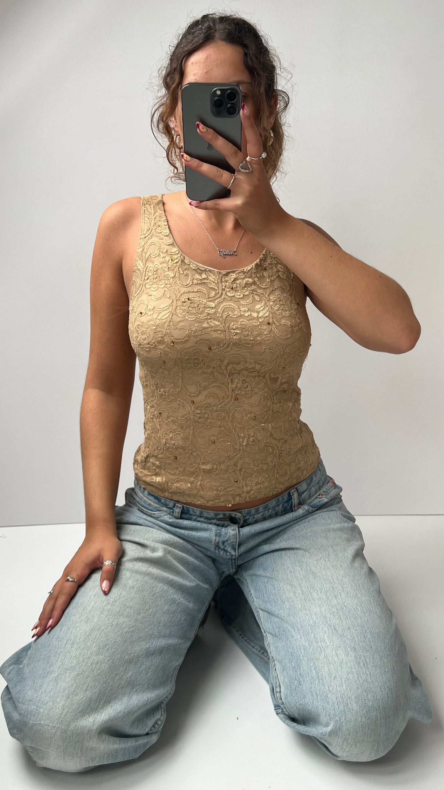 00s gold lace tank top- size M