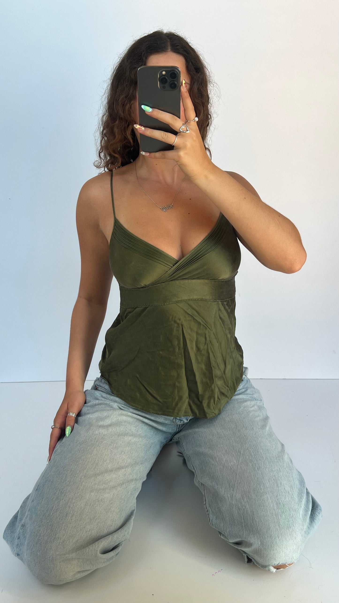00s green silk cami- size S