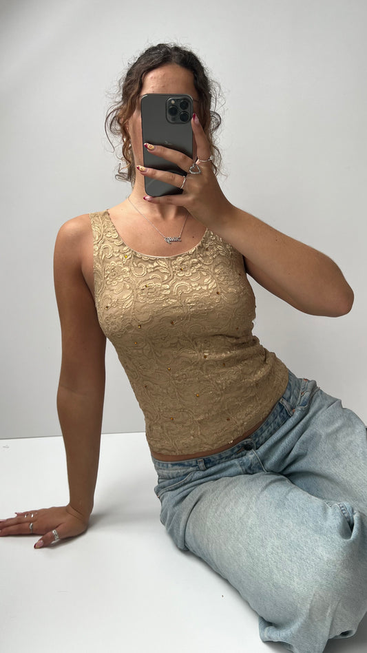 00s gold lace tank top- size M