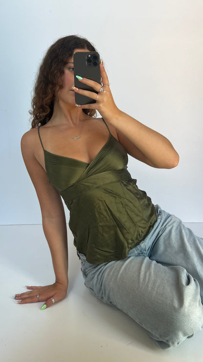 00s green silk cami- size S