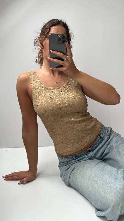 00s gold lace tank top- size M