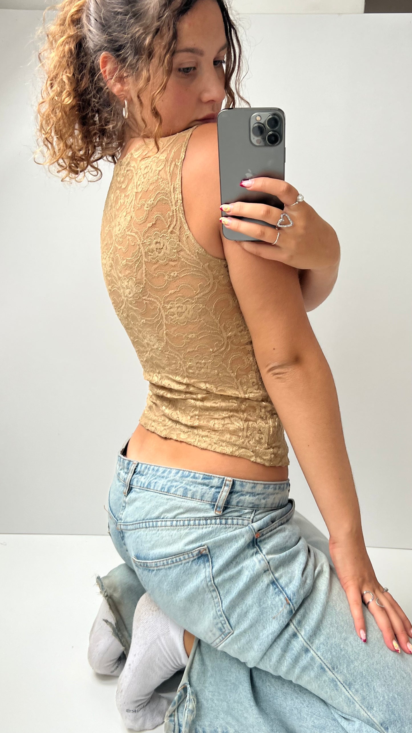 00s gold lace tank top- size M