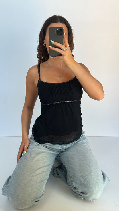 00s black mesh sequin cami- size S