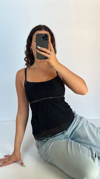 00s black mesh sequin cami- size S