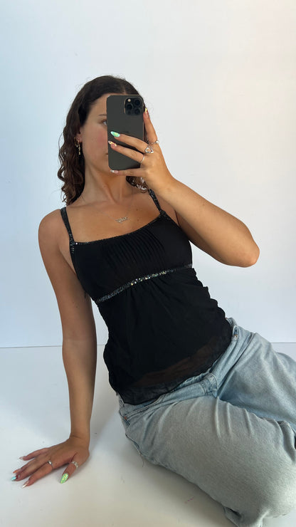 00s black mesh sequin cami- size S