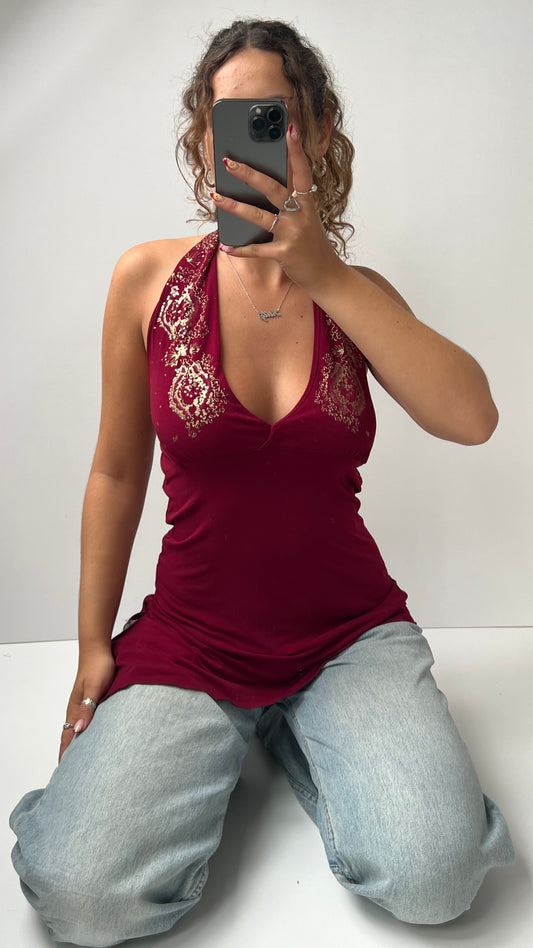00s red gold halter cami- size L