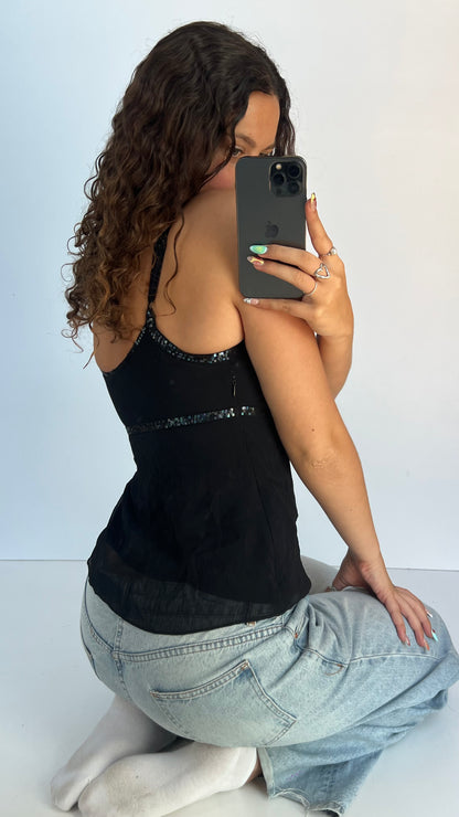 00s black mesh sequin cami- size S