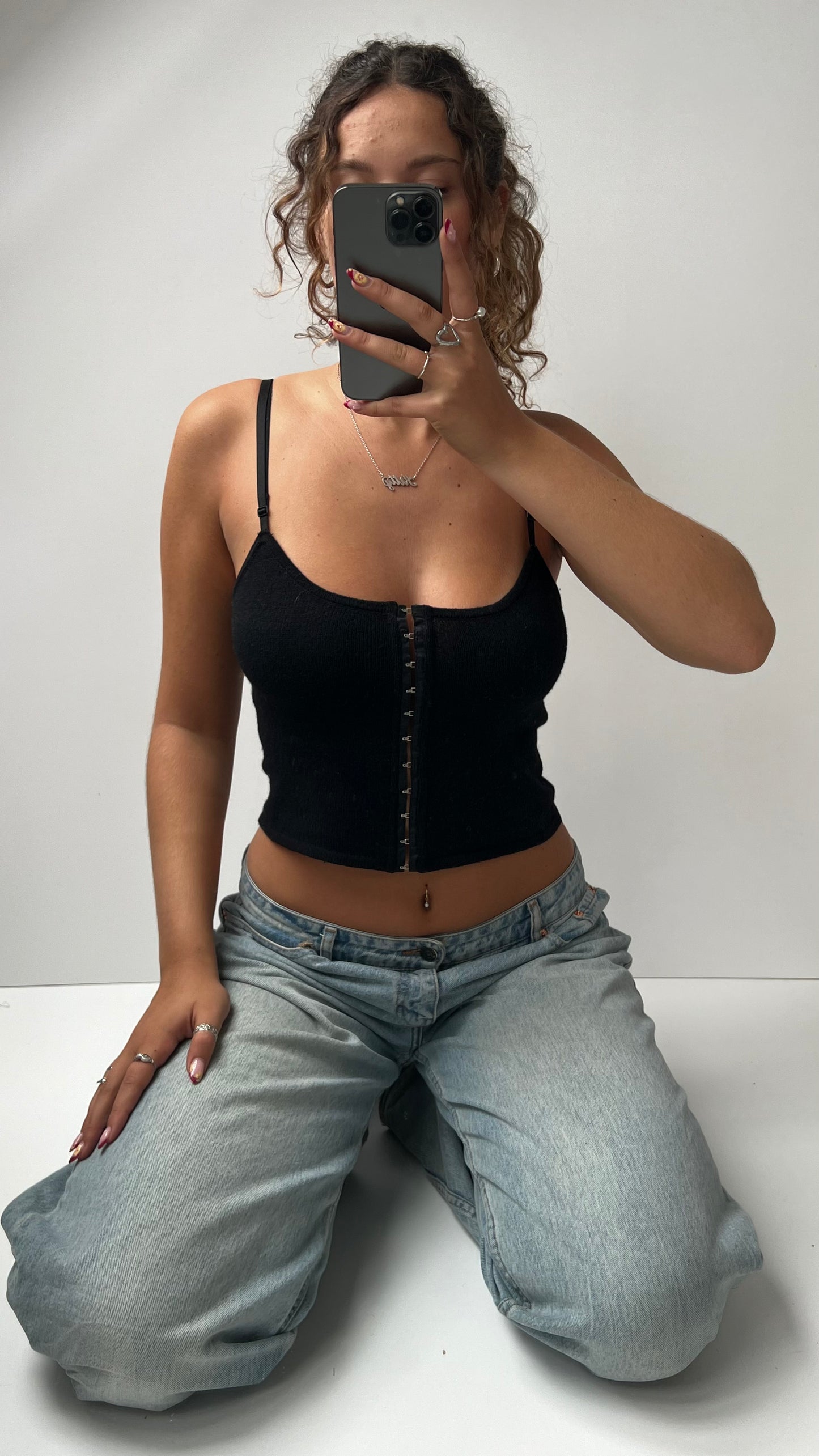 00s black knit corset cami- size S