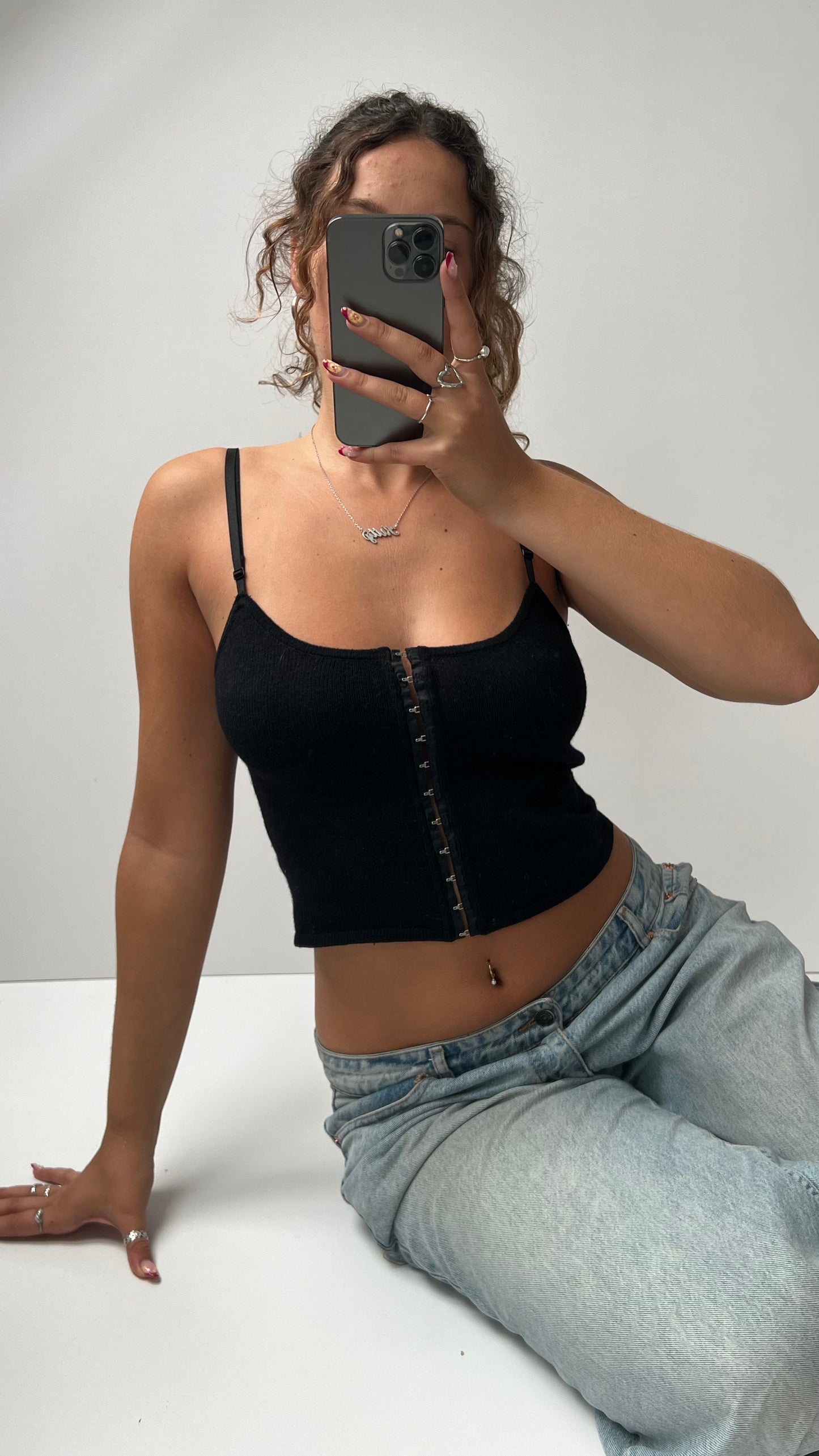 00s black knit corset cami- size S