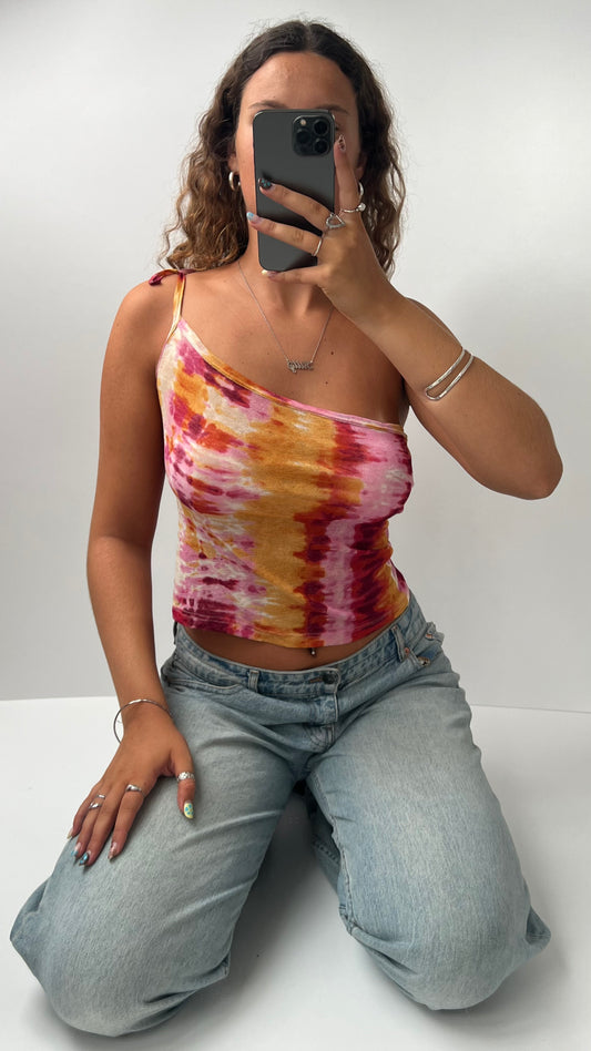 00s pink orange one shoulder cami- size S/M