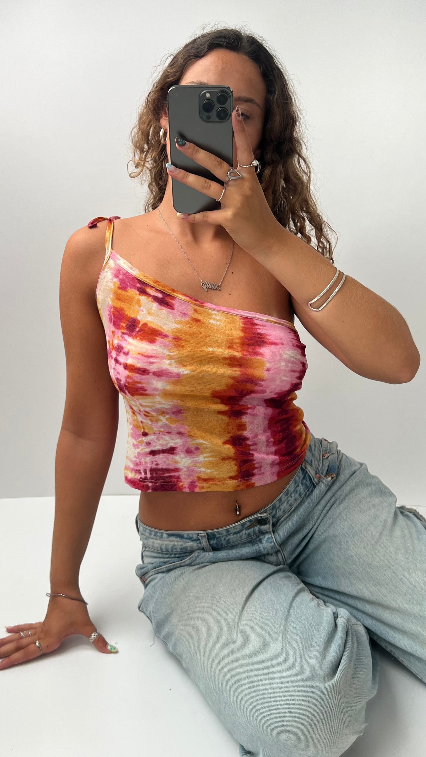 00s pink orange one shoulder cami- size S/M