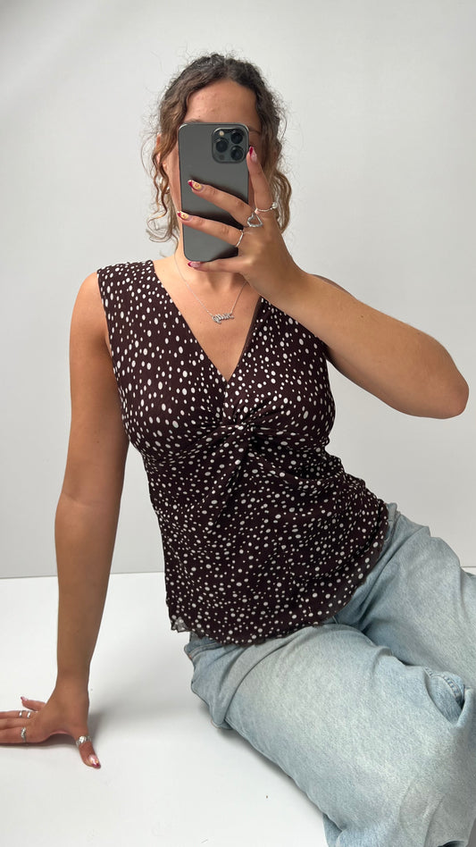00s brown polka dot top- size M