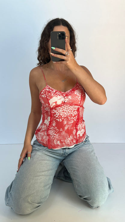 00s red patterned cami- size M