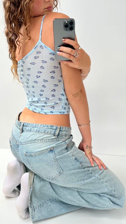00s blue mesh floral cami- size M