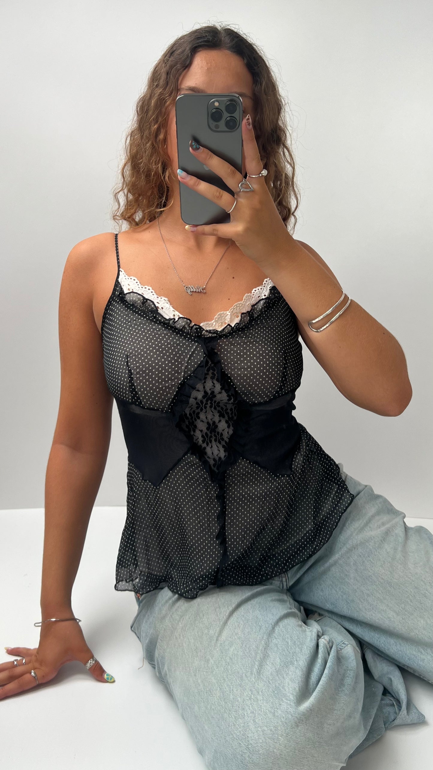 00s black polka dot cami- size S