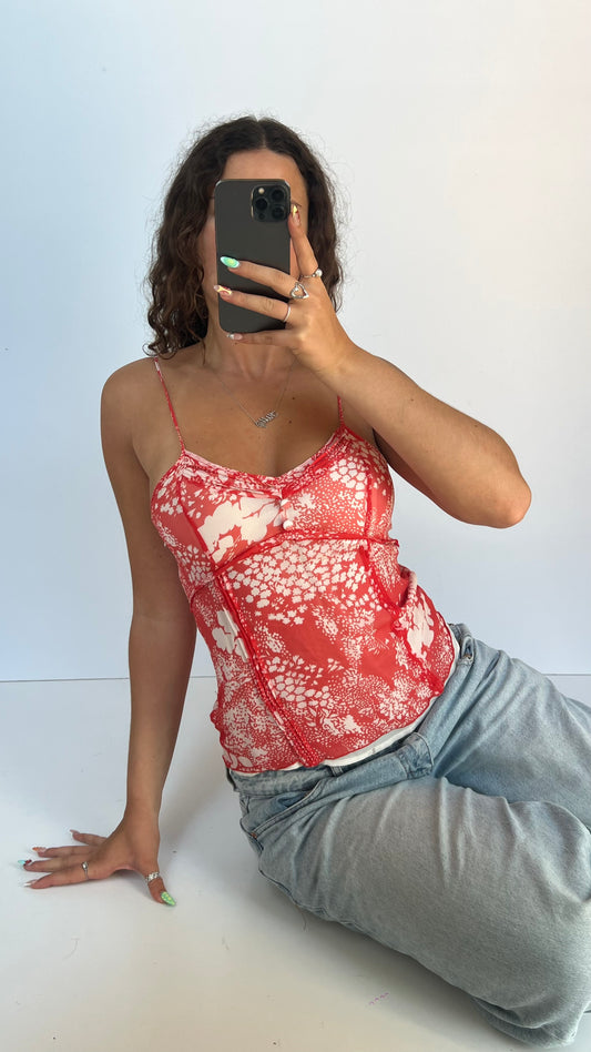 00s red patterned cami- size M