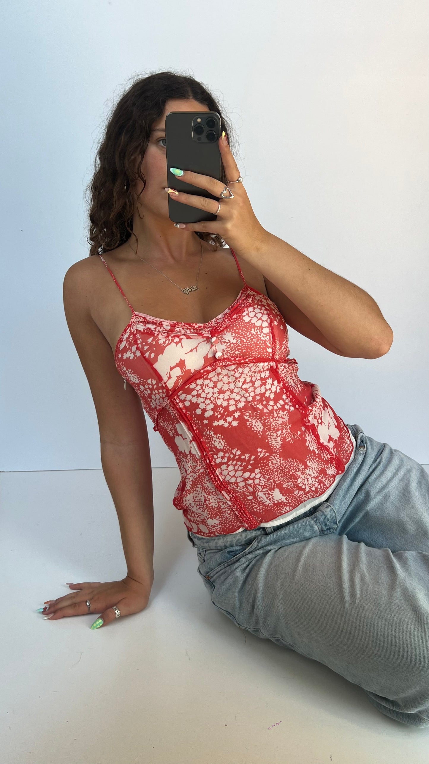 00s red patterned cami- size M