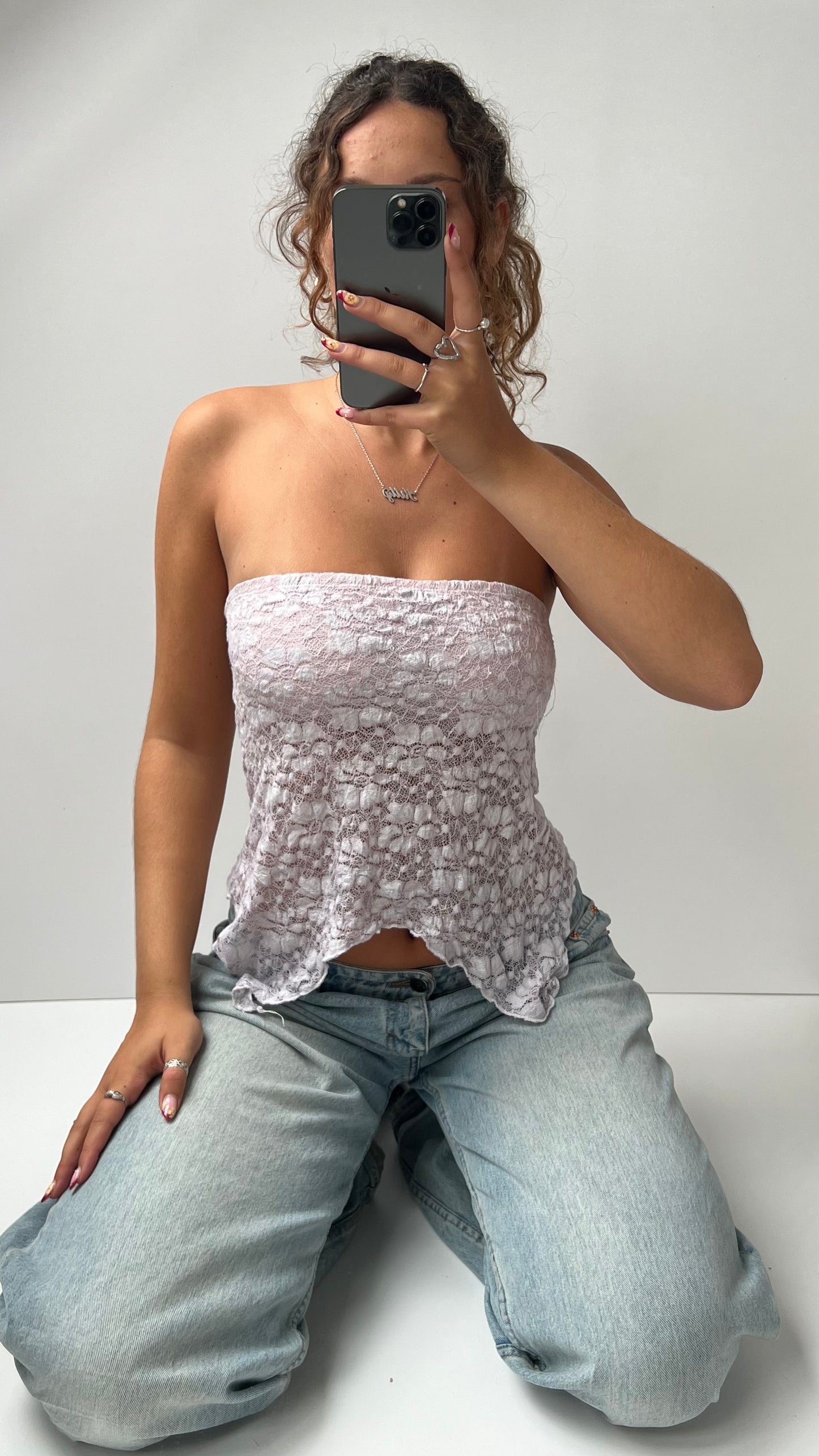 00s pink lace strapless cami- size S