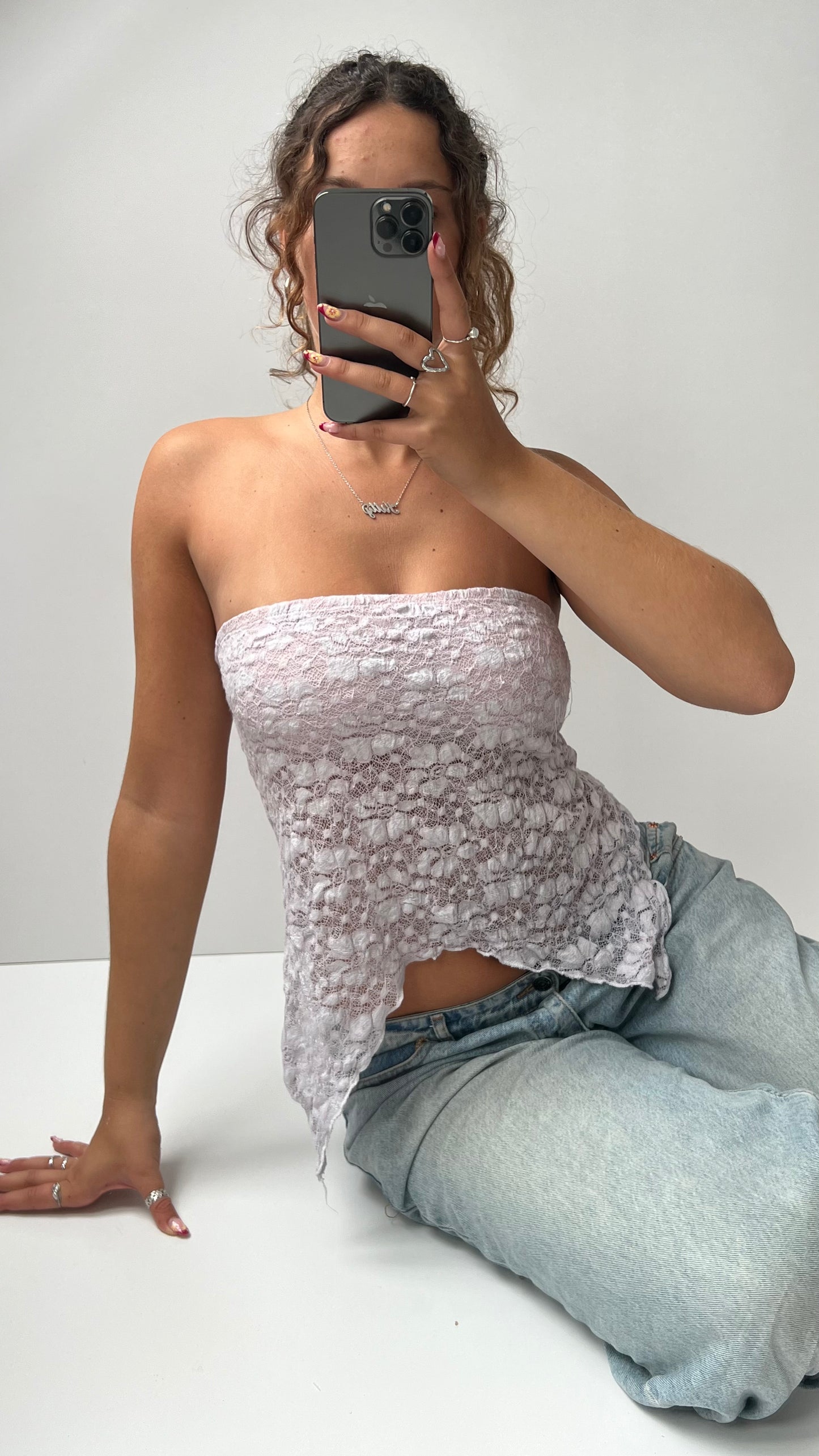 00s pink lace strapless cami- size S