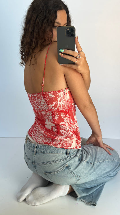 00s red patterned cami- size M