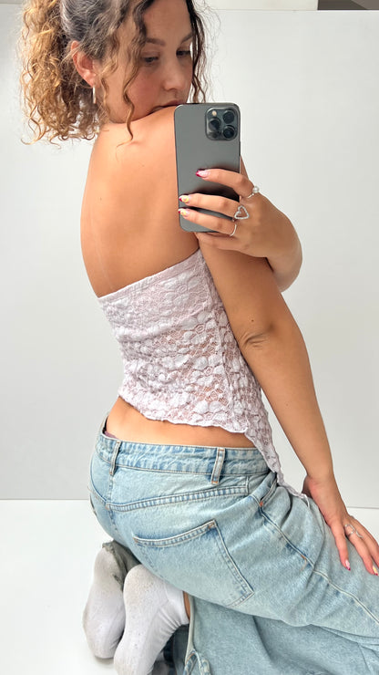 00s pink lace strapless cami- size S