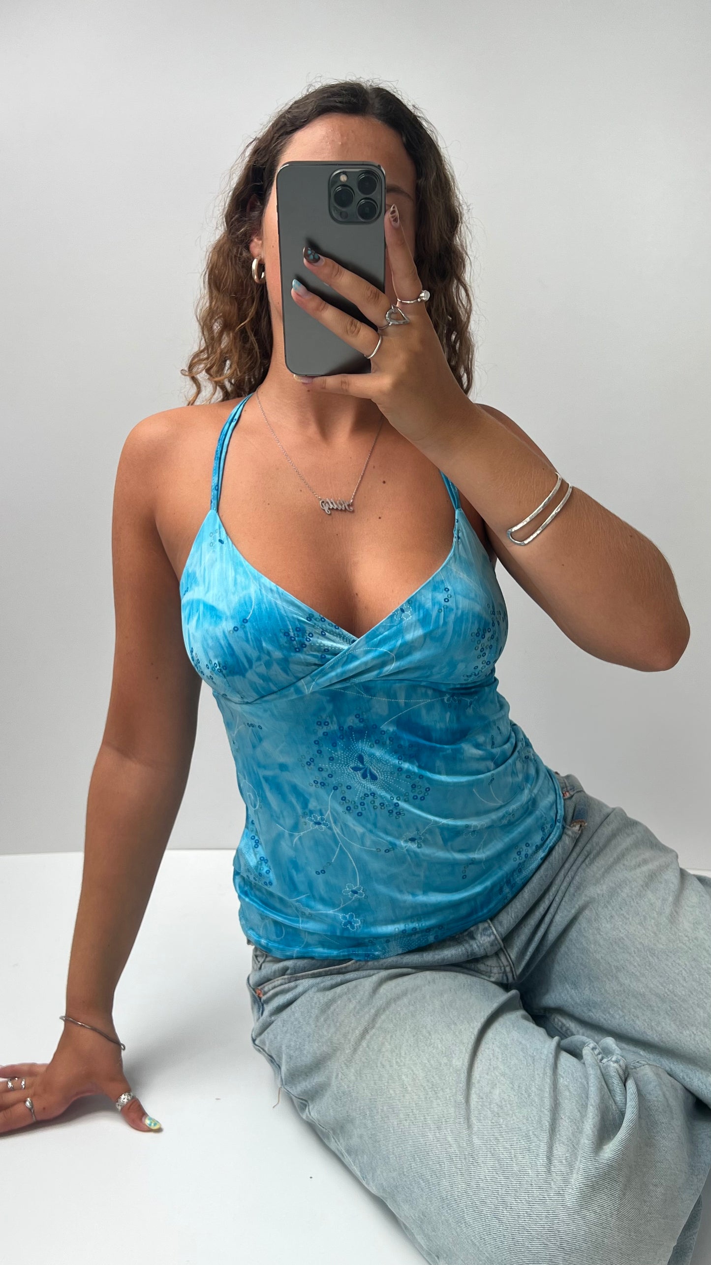 00s blue floral cami- size M