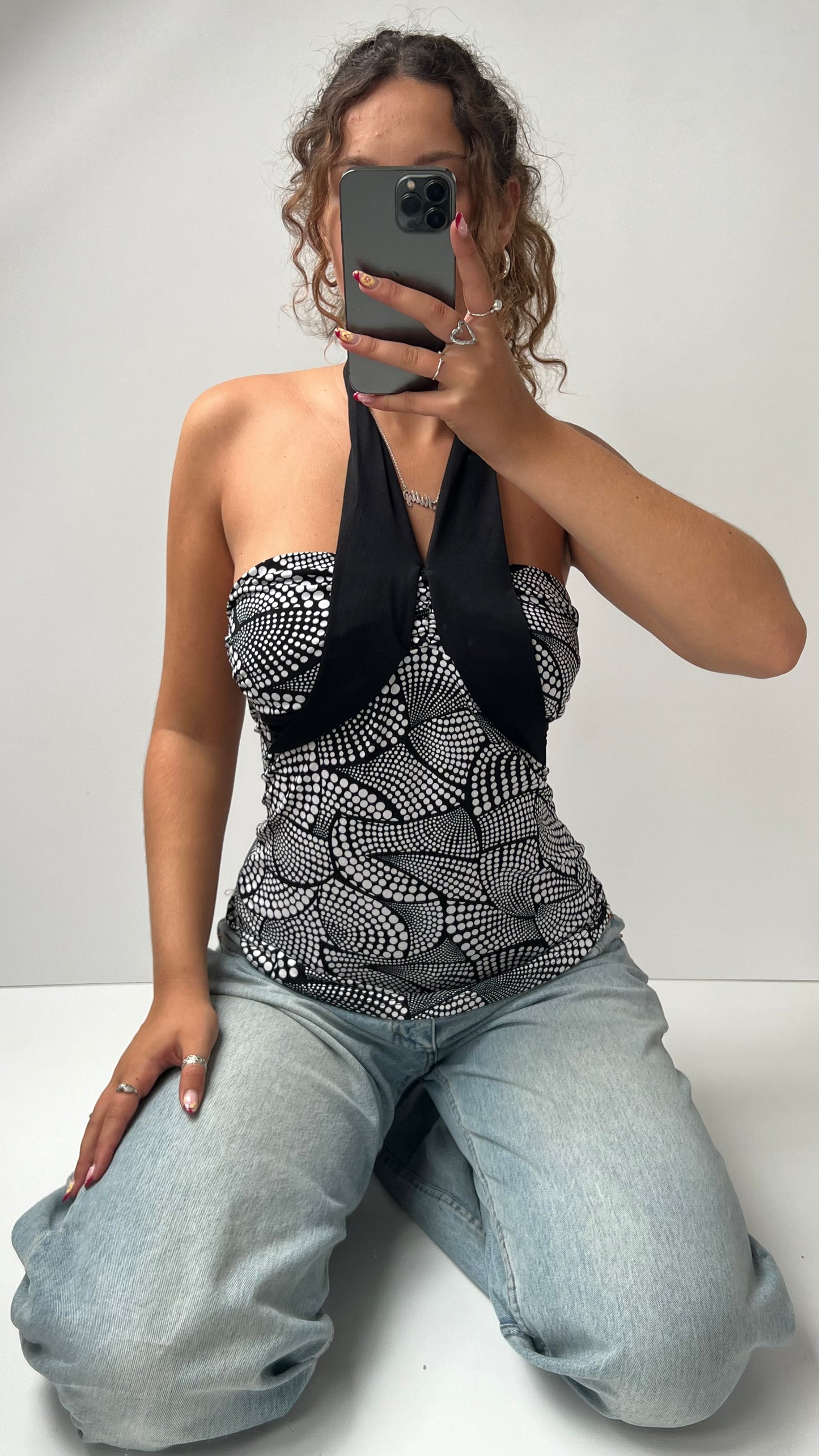 00s black white halter cami- size S