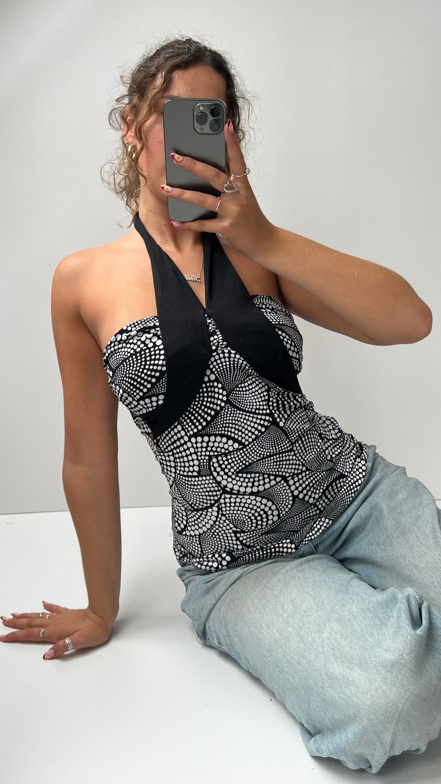 00s black white halter cami- size S