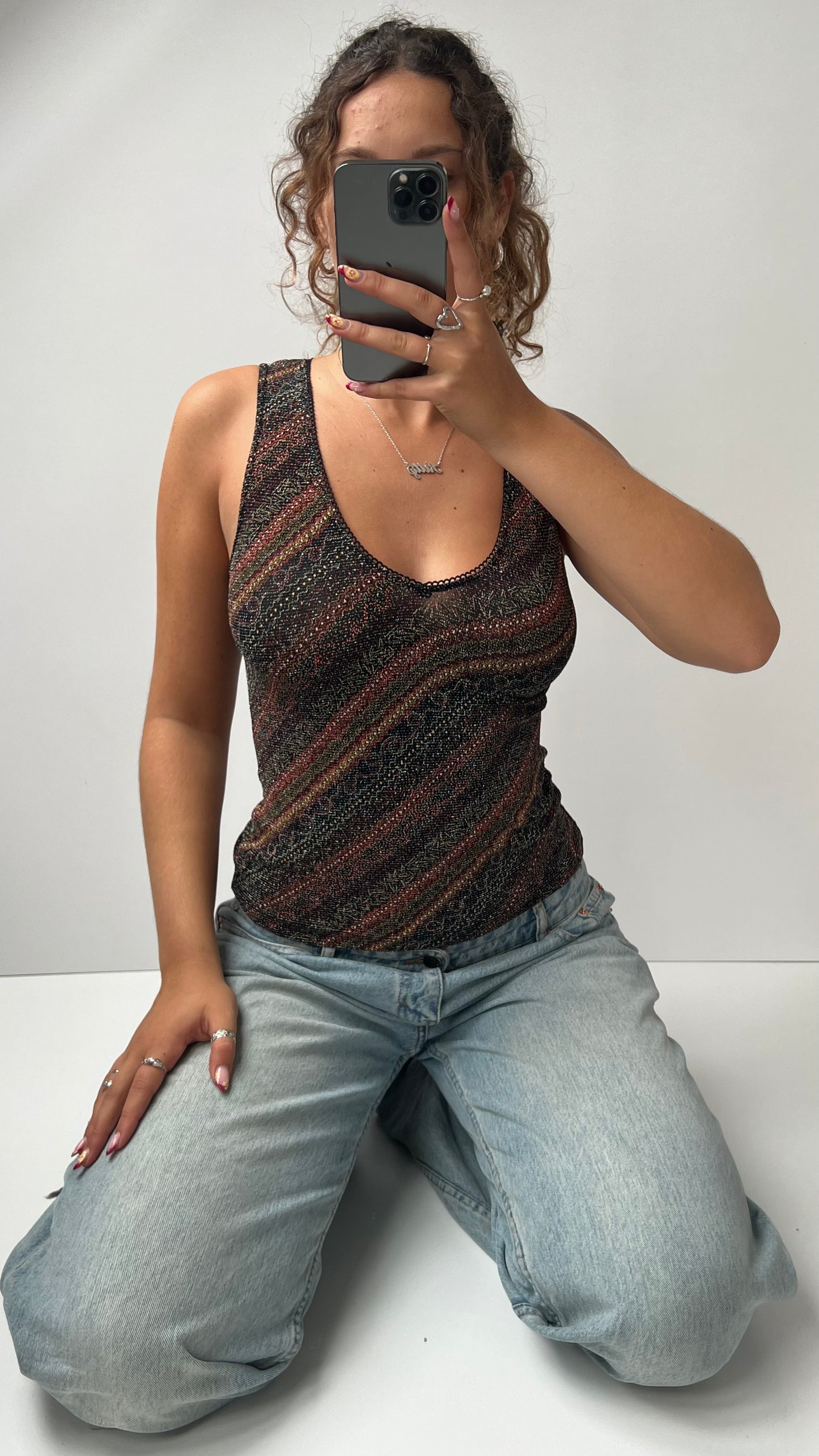 00s black red glitter tank top- size M