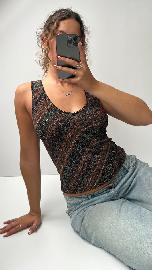00s black red glitter tank top- size M