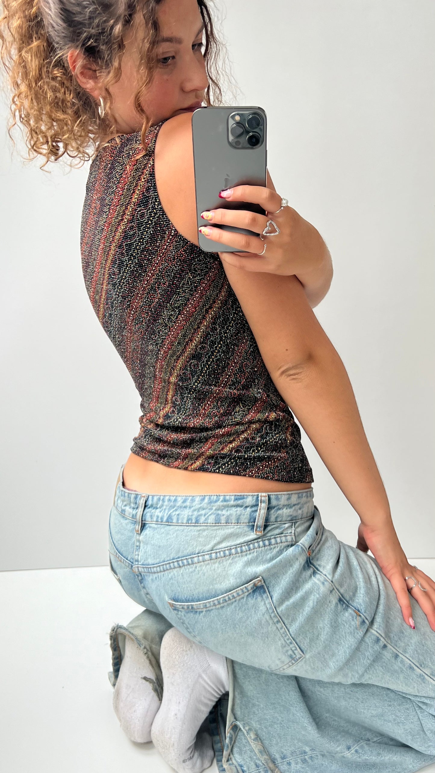 00s black red glitter tank top- size M