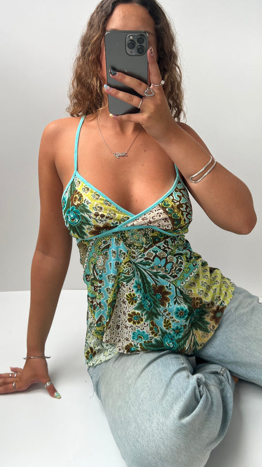 00s green floral mesh cami- size M