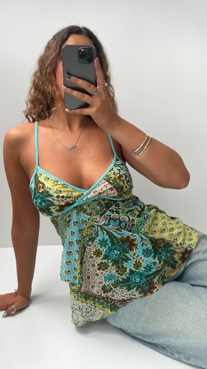 00s green floral mesh cami- size M