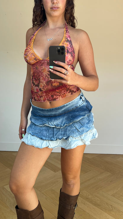 00s denim ruffle mini skirt- size M