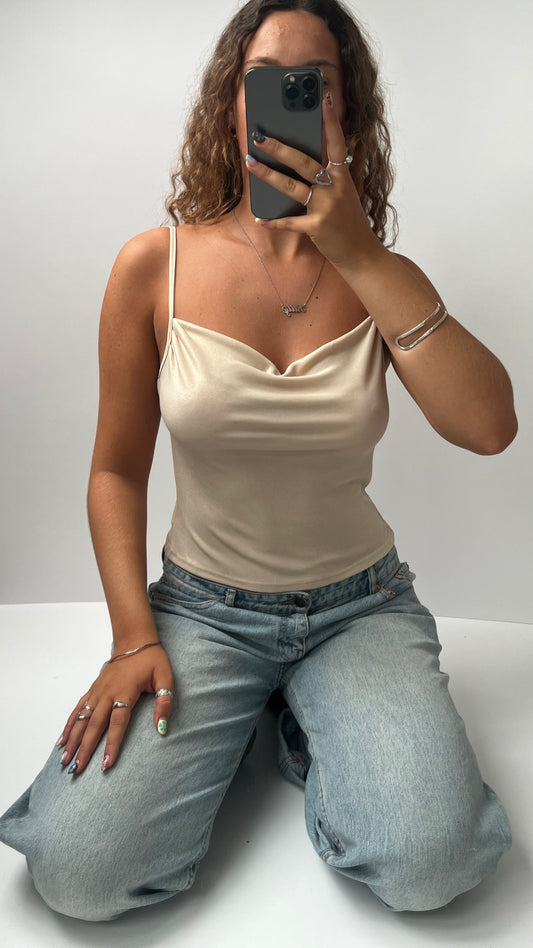 00s gold glitter cowl neck cami- size M