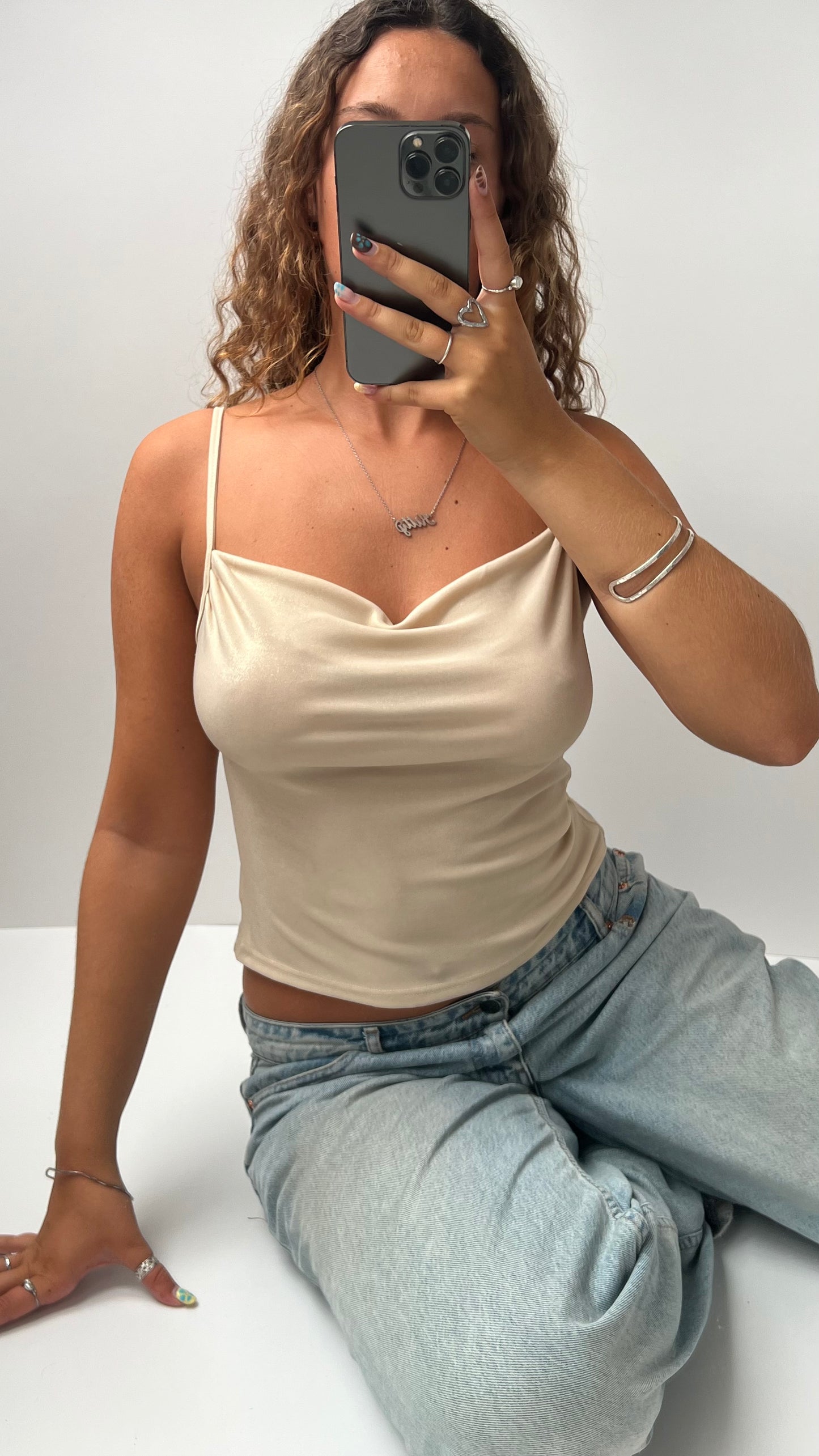 00s gold glitter cowl neck cami- size M