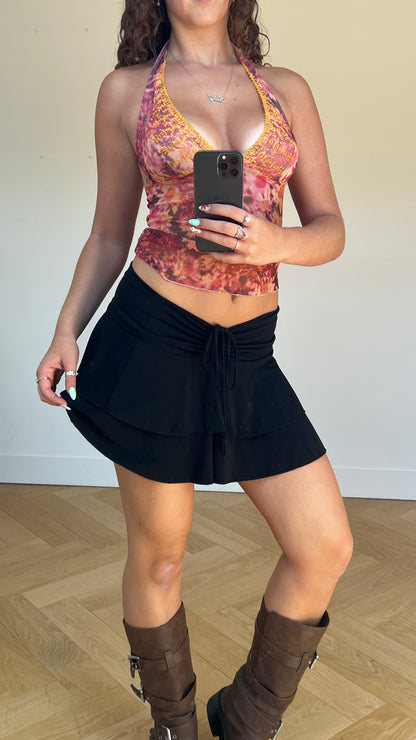 00s black ruffle mini skirt- size L