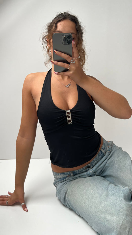 00s black diamente halter cami- size S