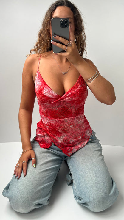 00s pink lace floral cami- size S