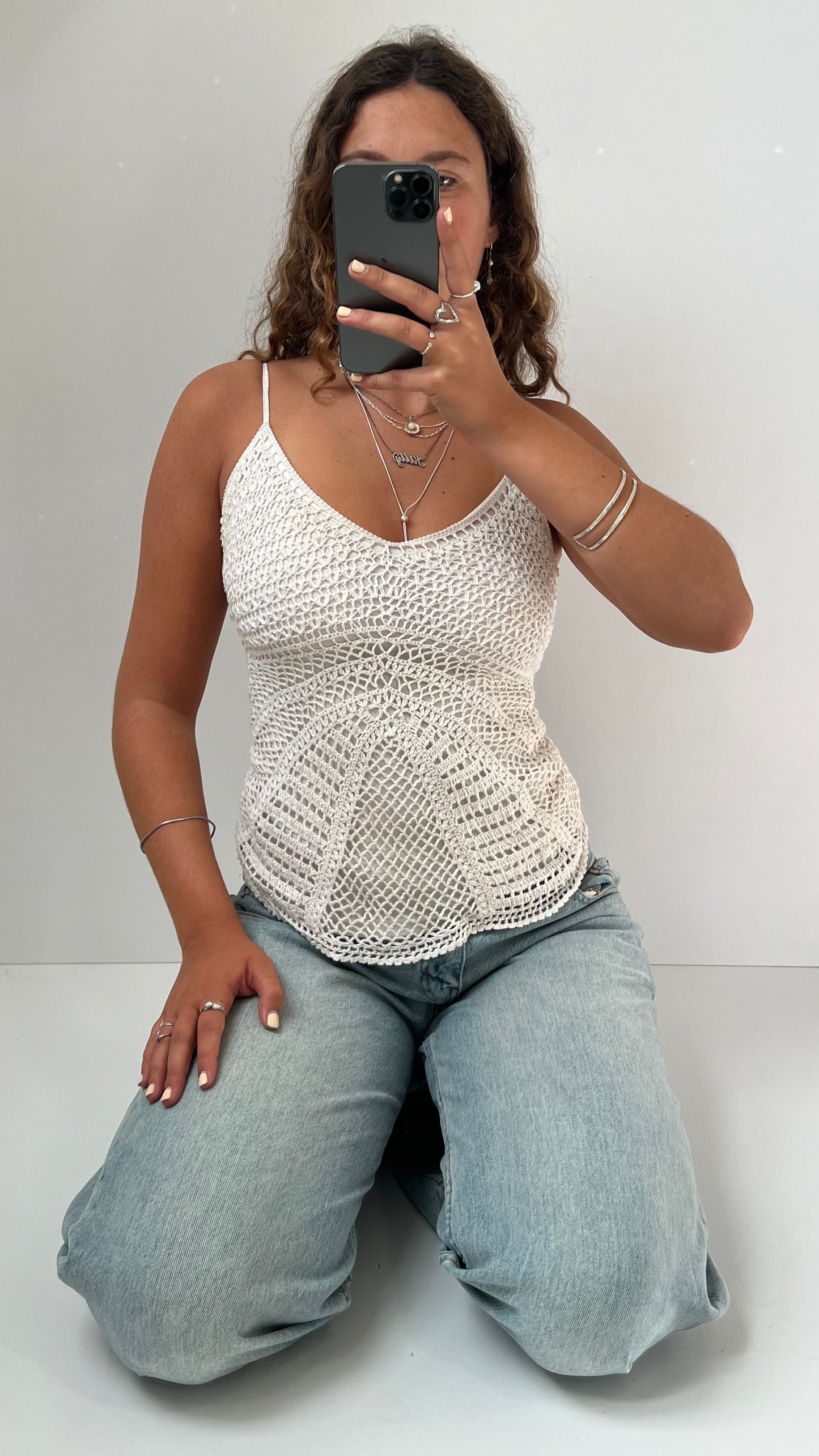 00s white crochet cami- size XS