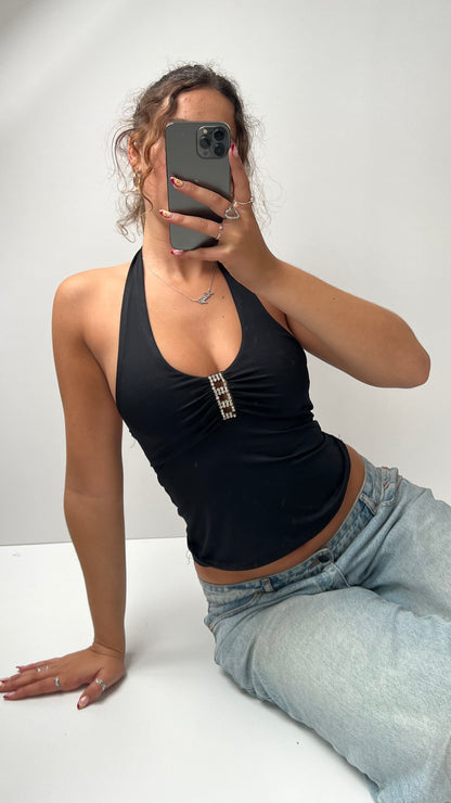 00s black diamente halter cami- size S