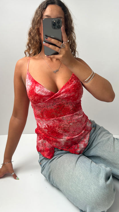 00s pink lace floral cami- size S